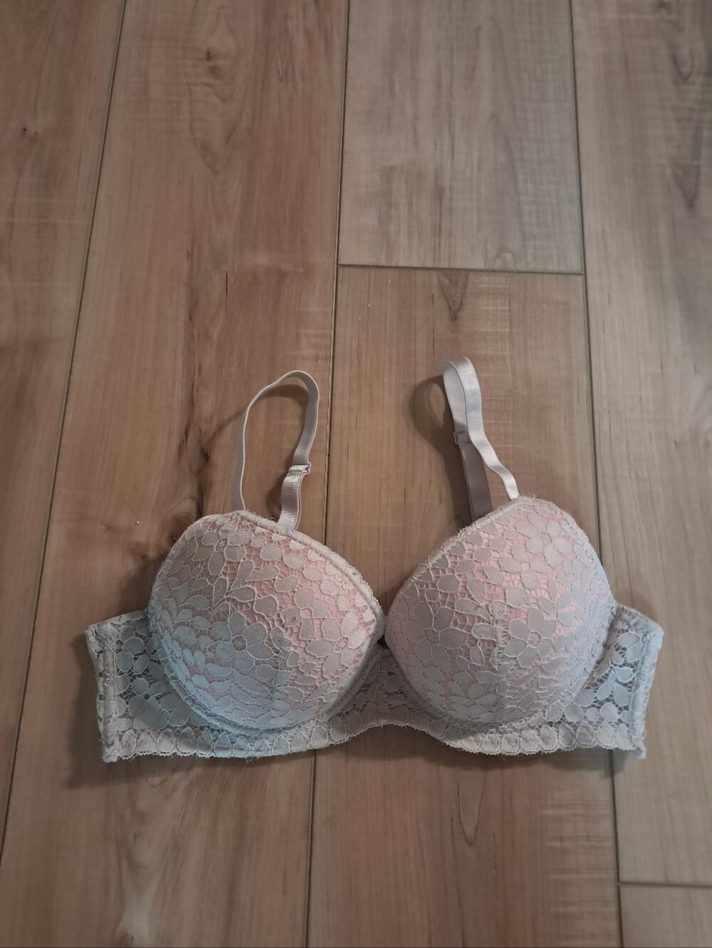 Hush Intimates Bra Women's 36C Cream Pink Lace Pushup Balconette Padded